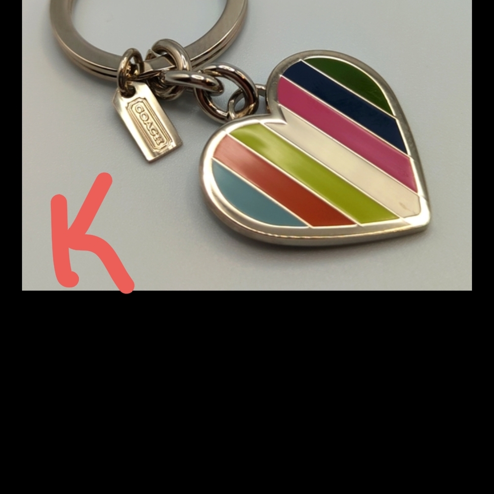 Coach Striped Heart Keychain with Vibrant Colors